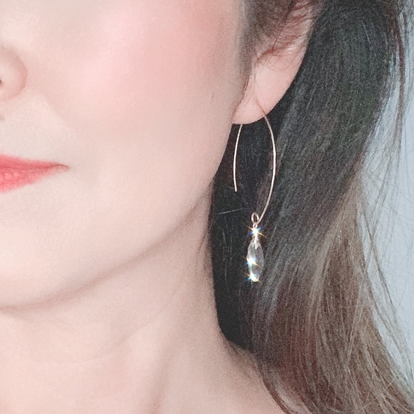 Clear Crystal Teardrop Round Hoop Dangle Earrings - Picture 7 of 11